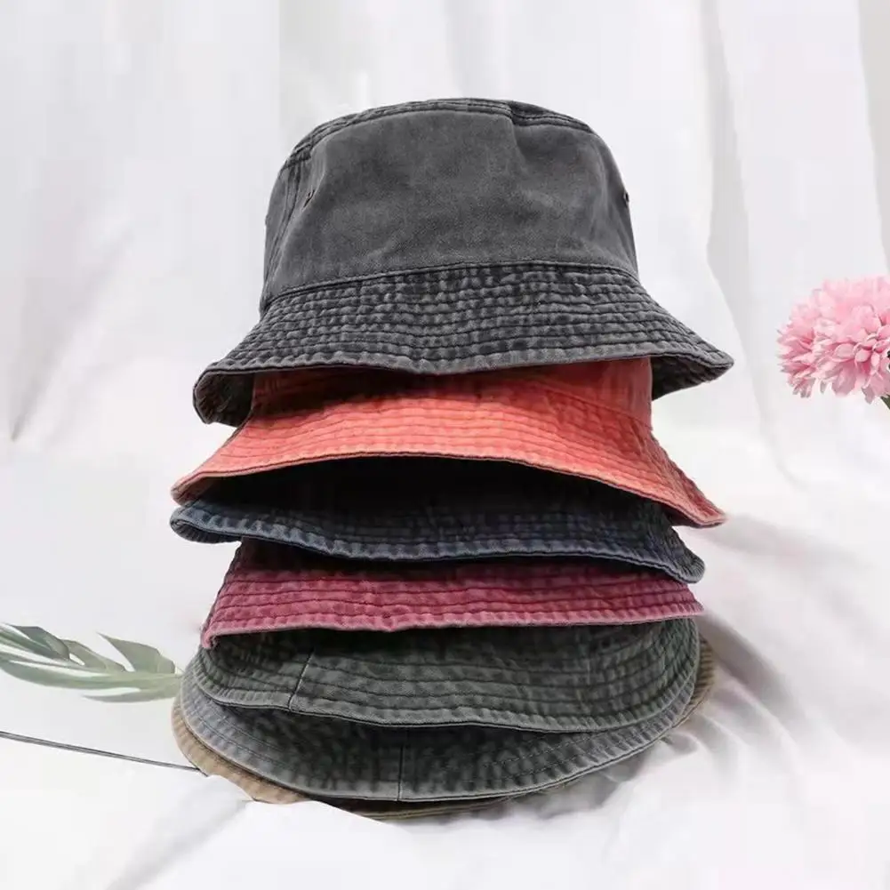 Sun Protection Wide Brim Hat Commuting Fisherman Hat Vintage Washed Denim Bucket Hat for Men Women Breathable Short for Travel