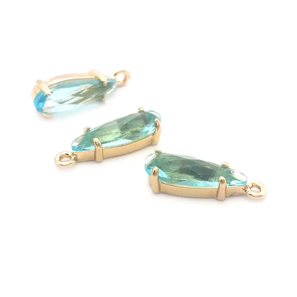 10PCS 4.5x14MM High Quality Champagne Gold Color Brass and Glass Drop Shape Charms Pendants Jewelry Making Diy Accessories