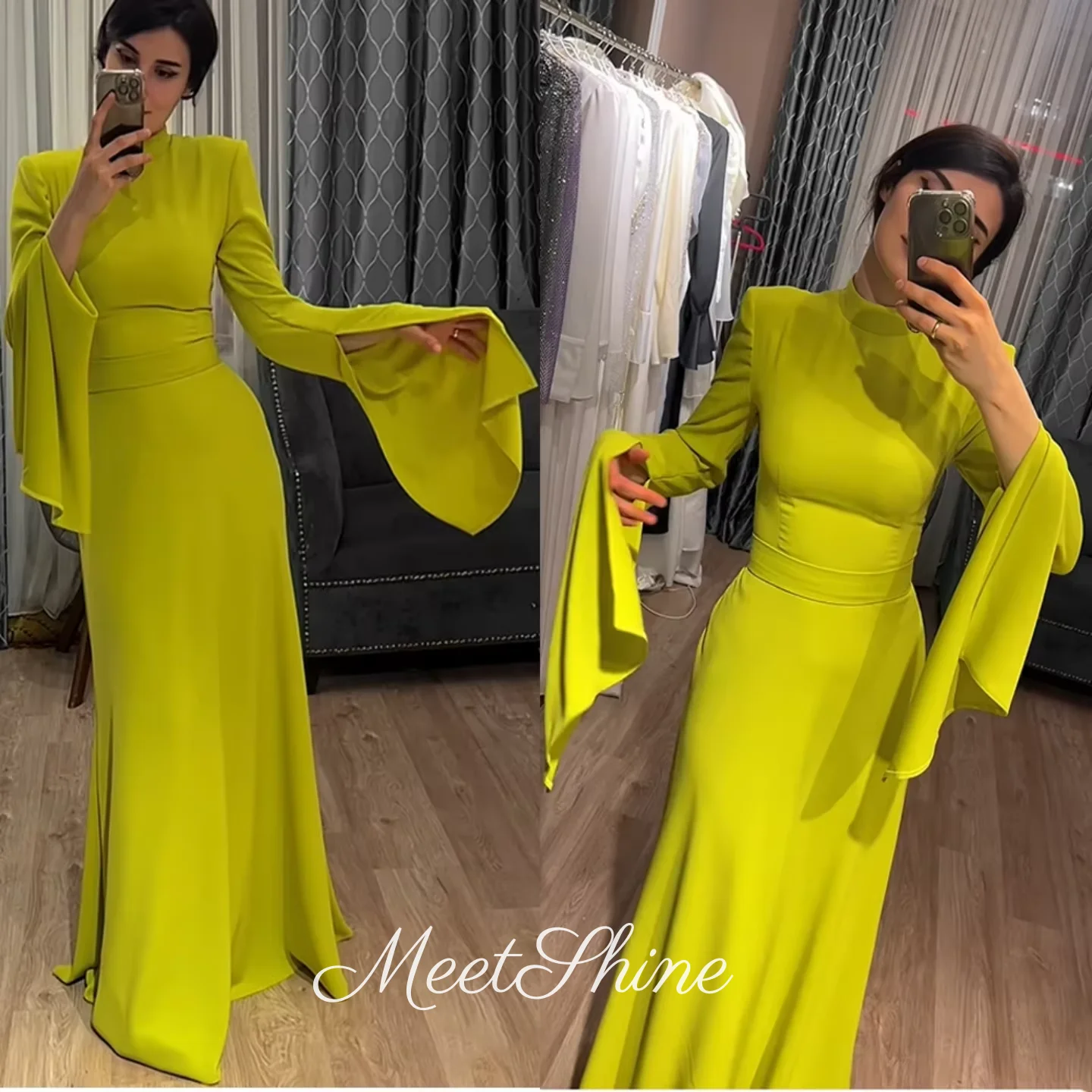 

Элегантное вечернее платье в Саудовской Аравии с желтыми пятнами, платье для выпускного вечера с длинными рукавами, женские платья для особых случаев по индивидуальному заказу 2025