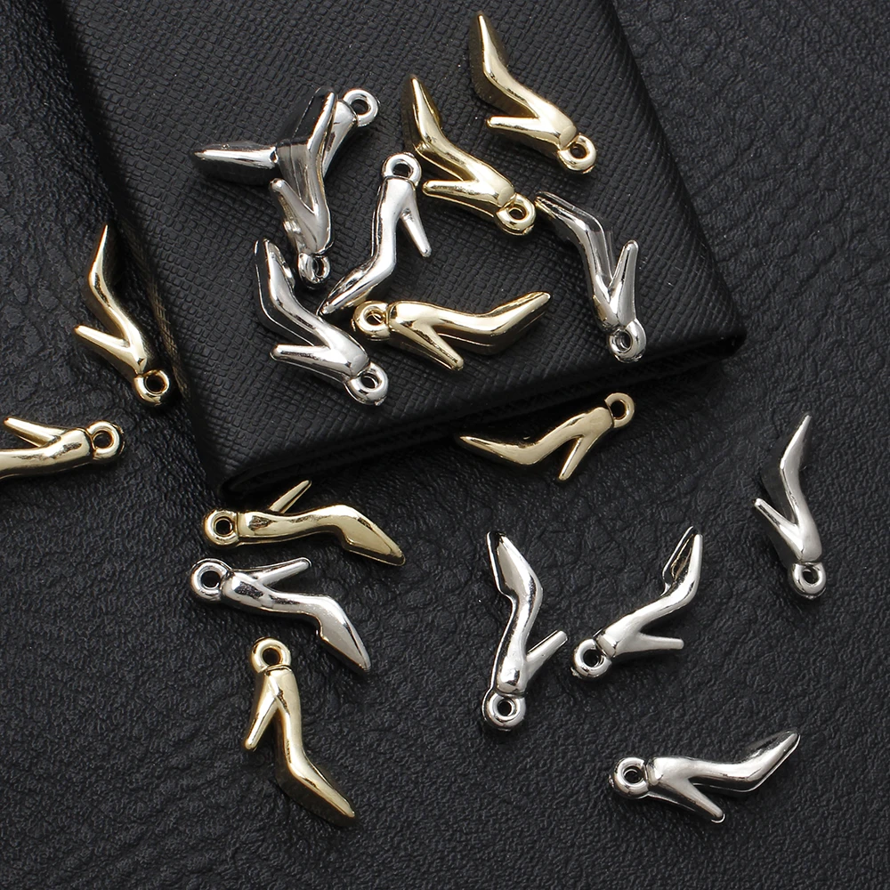 100Pcs 12x28mm CCB Plastic Pendant Charm Gold Silver Color High Heels Shape For Bracelet Necklace Earrings DIY Jewelry Making