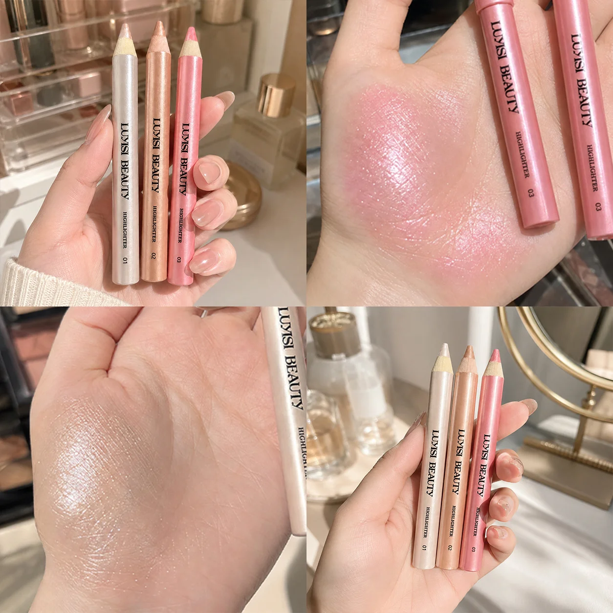 3 Shades Highlighter Pencil,Creamy Pearl Glow Face Highlighting Stick,Smooth Blendable Shimmer Makeup Pencil For Facial.