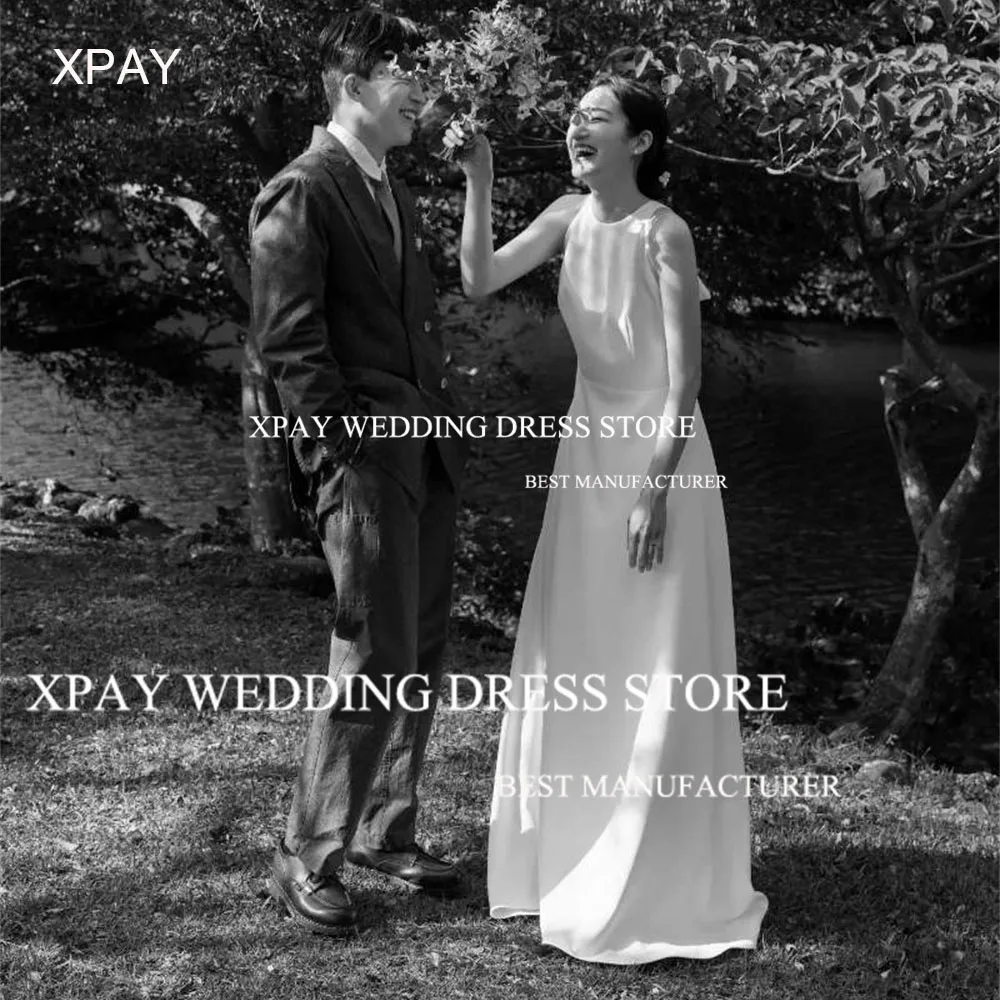 

XPAY Simple Halter Neck Wedding Dresses Draped Pleats Sleeveless A-line Bridal Gown Elegant Floor Modern Party Gown Custom