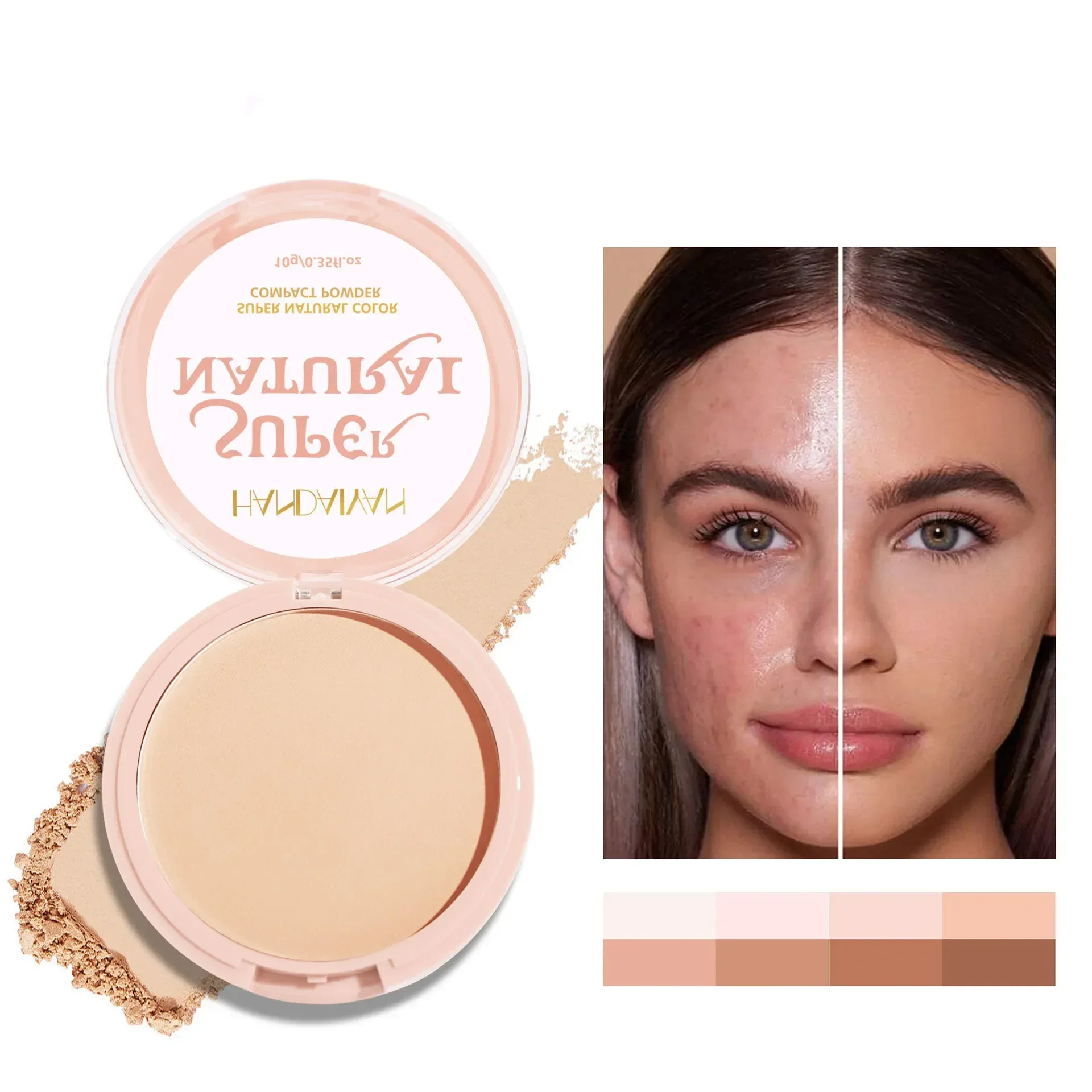 Concealer Pressed Powder Face Setting Powder Compact Oil-Control 8 Colors Matte Smooth Finish Full Coverage Foundation Makeup