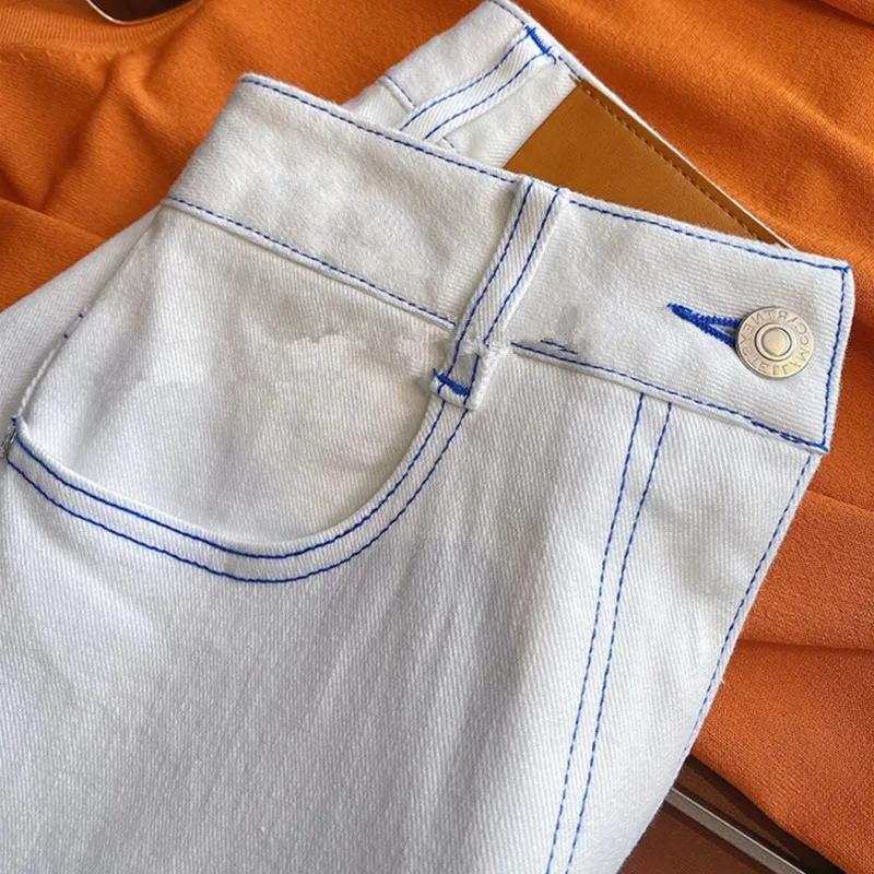 Streetwear Hohe Taille Weiß Denim Shorts Brief Drucken Taste Y2k Jeans Tasche Breite Bein Hosen 2024 Neue Sommer Frauen Kleidung