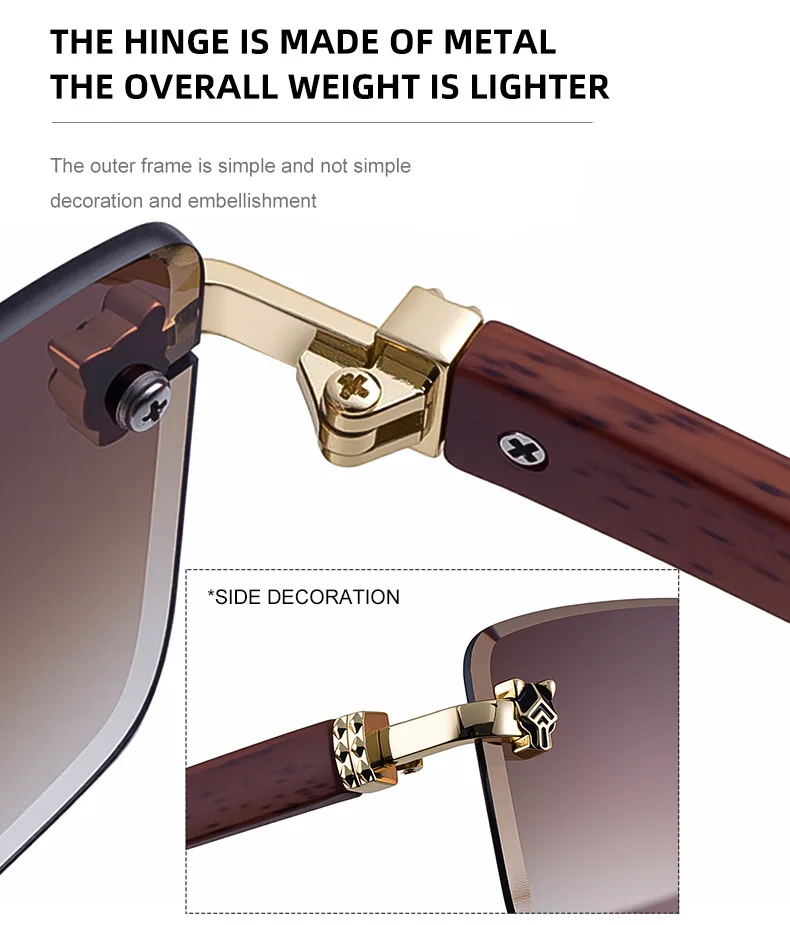 2026 Holzrahmenlose Sonnenbrille für Damen Trendige Retro UV400-Schutz Eckige Sonnenbrille für Herren Markendesign Modische Brille Dropshipping – Detail 12