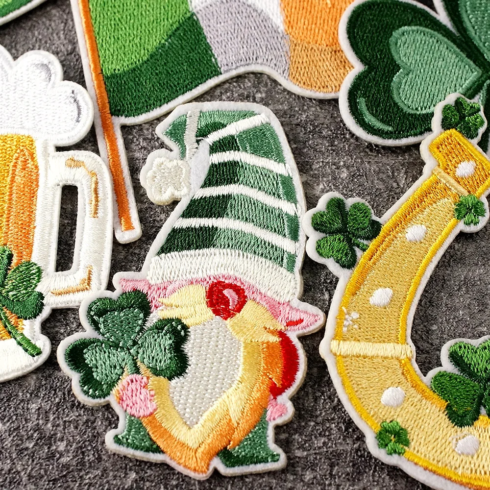 8Pcs/Lot Ireland Beer Hat Flag Leaf Patches Embroidery Applique Ironing Clothing Sewing Supplies Decorative Badges