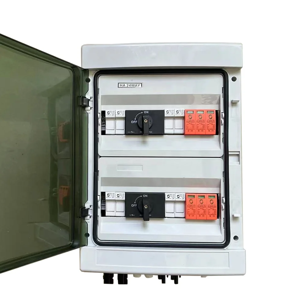 

WSDB-PV4/2 IP65 IN 2 OUT Strings 15A 1000V DC Solar PV Array Plastic Combiner Box with dc fuse,spd and isolator switch