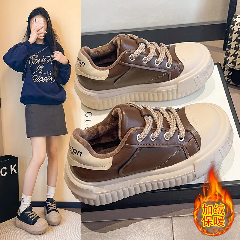 

European Genuine Leather Cute Big-Toe Platform Thick-Soled Loafers for Women Autumn Versatile Height-Increasing Casual Sneakers