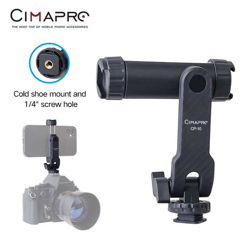 Cimapro CP10 Horizontal Vertical Phone Holder Vlog Video Shoot Bracket 360°Rotatable Tripod Mount Phone Clip with Dual Cold Shoe