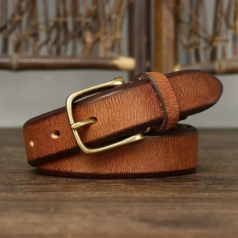 

2.8CM Retro Thick Real Cowskin Genuine Leather Belt Luxury Strap Jeans Belts for Female Fashion Copper Pin Buckle for Women