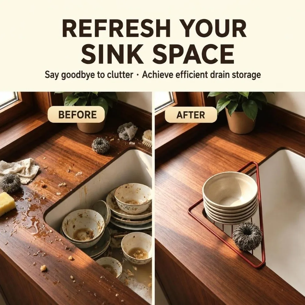 New Triangular Sink Draining Rack Open Slatted Stable Dish Drying Rack Anti-rust Tableware Drainer Kitchen Countertop