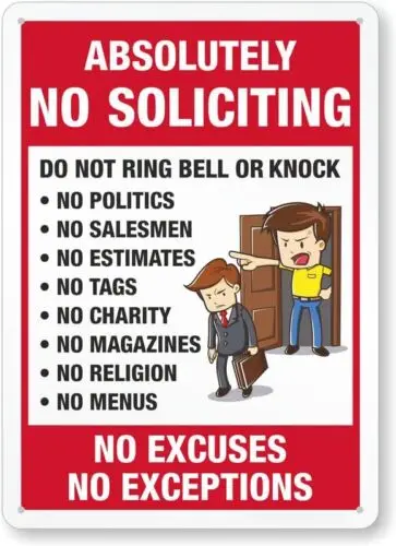 Absolutely No Soliciting Do Not Ring Bell Knock Aluminum Weatherproof -Aluminum