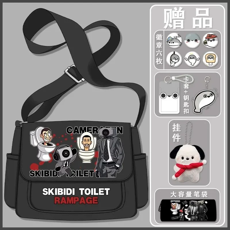 

Black White, Large Capacity, Skibidi Toilet, Student Kids Teens, Anime Messenger Crossbody Shoulder Bags for School Girls Boys