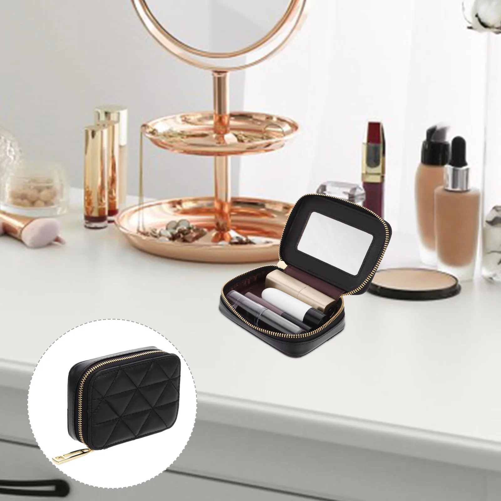 

1Pcs Lipstick Mirror Storage Bag Portable Travel Makeup Organizer Small Purse Gift for Women Girls Outdoor Makeup Pouch