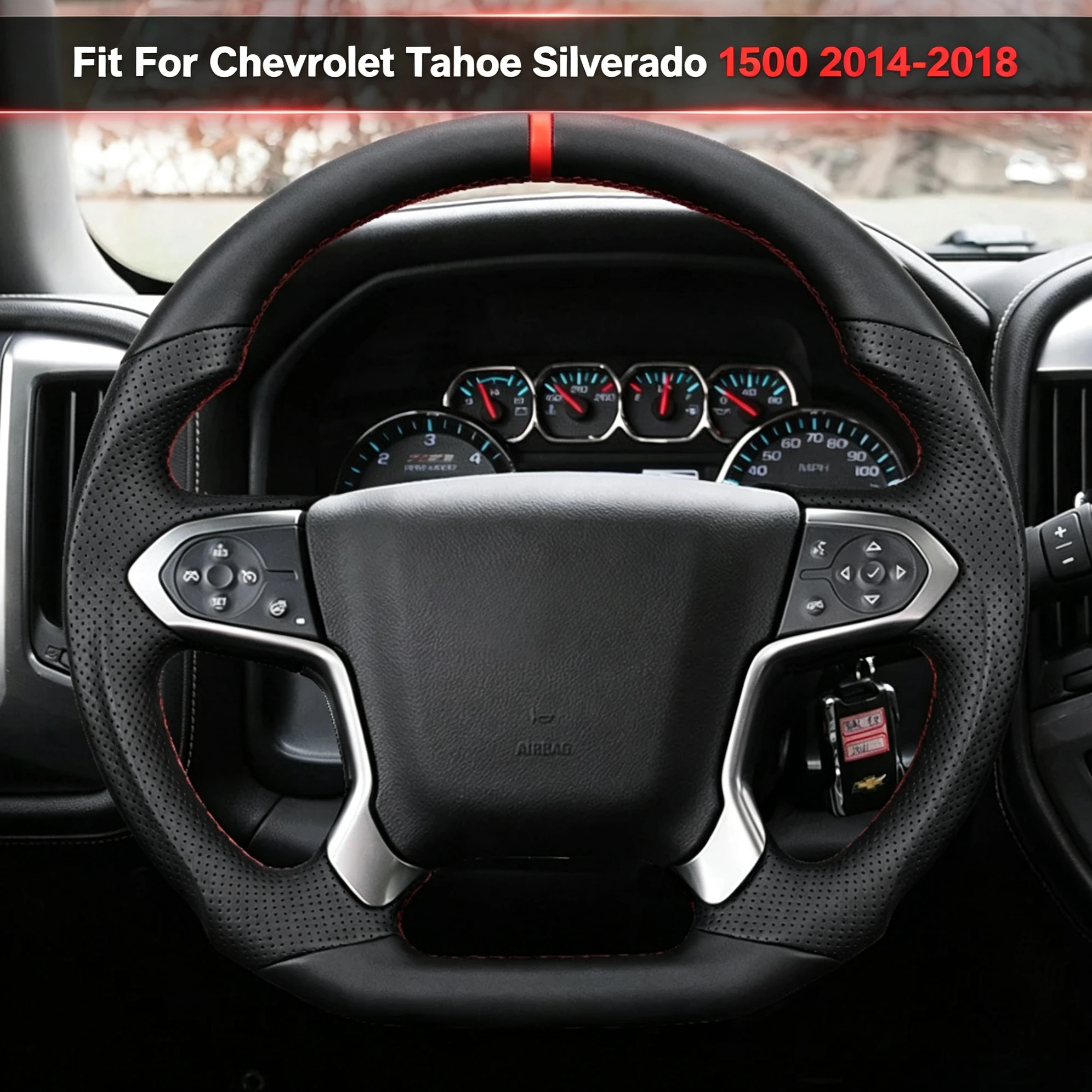 Fit For Chevrolet Tahoe Silverado 1500 Tahoe Full Leather D-Shaped Steering Wheel With Paddle Holes Car Accessories 2014-2018