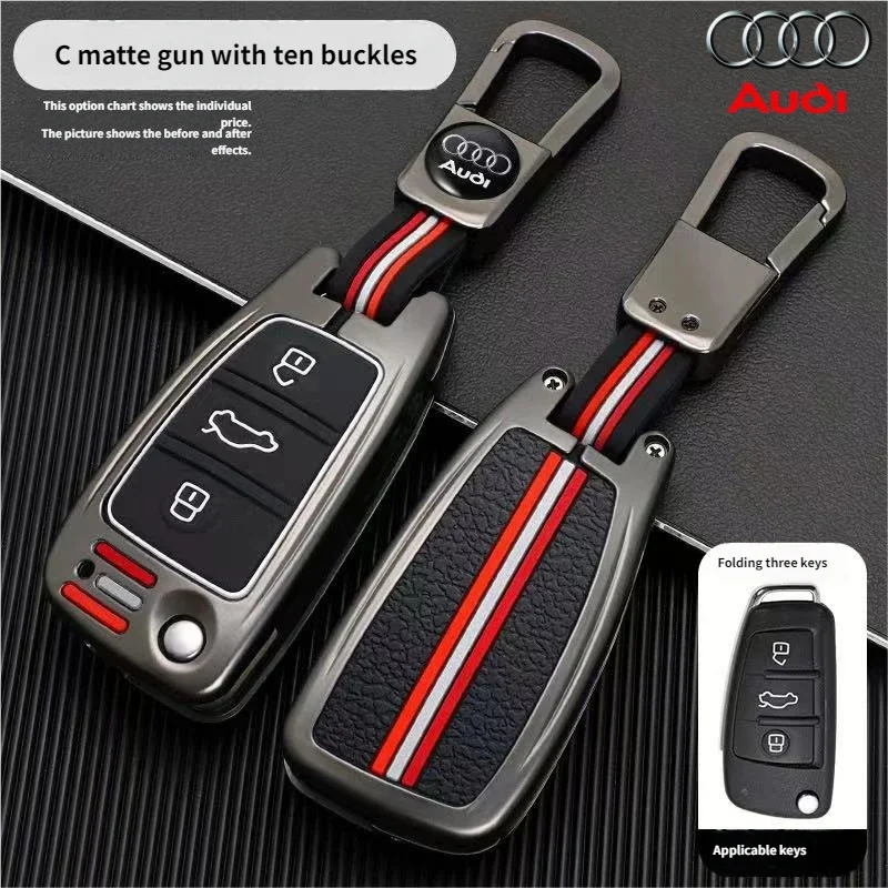 

Metal Car Key Cover Fob Case Shell for Audi A1 A2 A3 A4 A8 2006 A6 A6L Q2 Q3 Q7 B7 S5 Allroad Rs4 Tt Flip Folding Key Holder