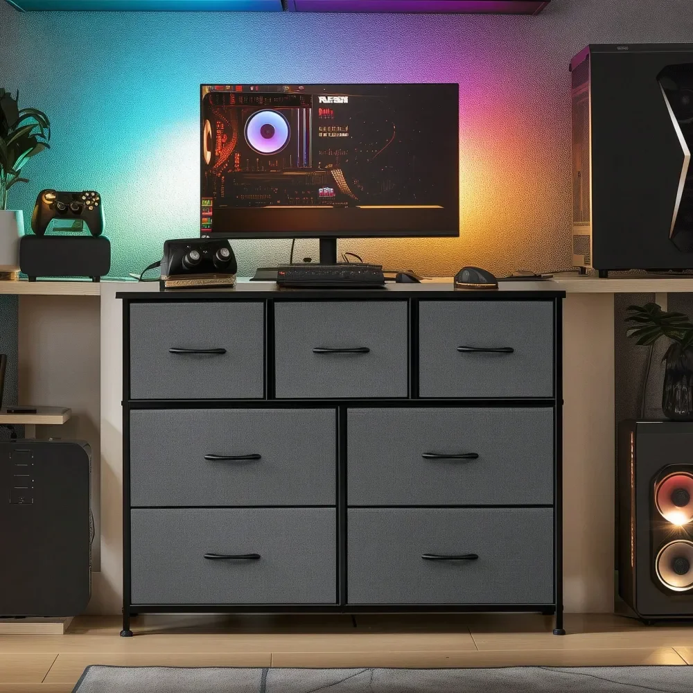 

Комод OLIXIS для спальни, 7 выдвижных ящиков, широкий тканевый органайзер-шкаф, тумба под телевизор с деревянной столешницей