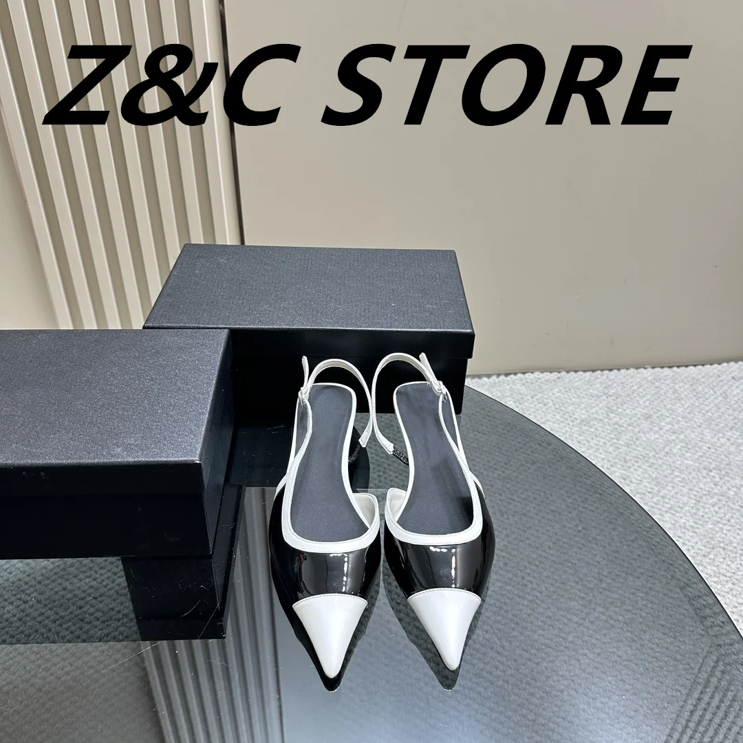 Small perfume style colour blocking pointed head small round heel back empty sandals female new fashion wild skinny high heels