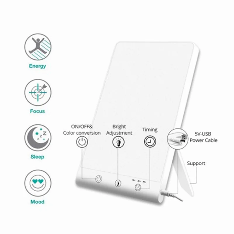 AB46-1Set SAD Light LED Happy Mood Light Touch Dimmable Night Light Timer Function For Home/Travelling