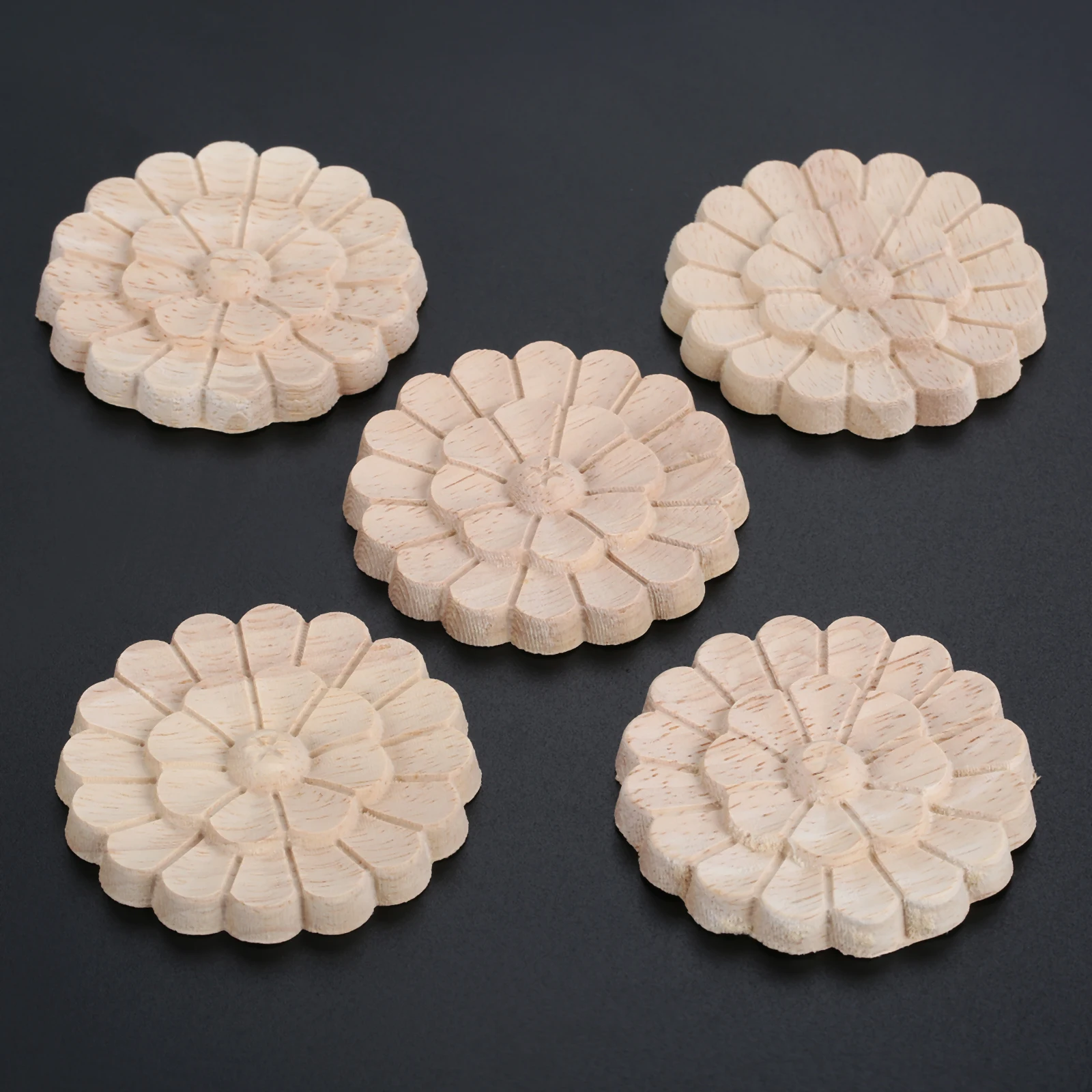 나무 조각 온레이 아플리케, 도색되지 않은 나무 장미 조각 가구 데칼, 문 벽 거울 벽난로 침대 DIY 장식, 5 개, 6cm