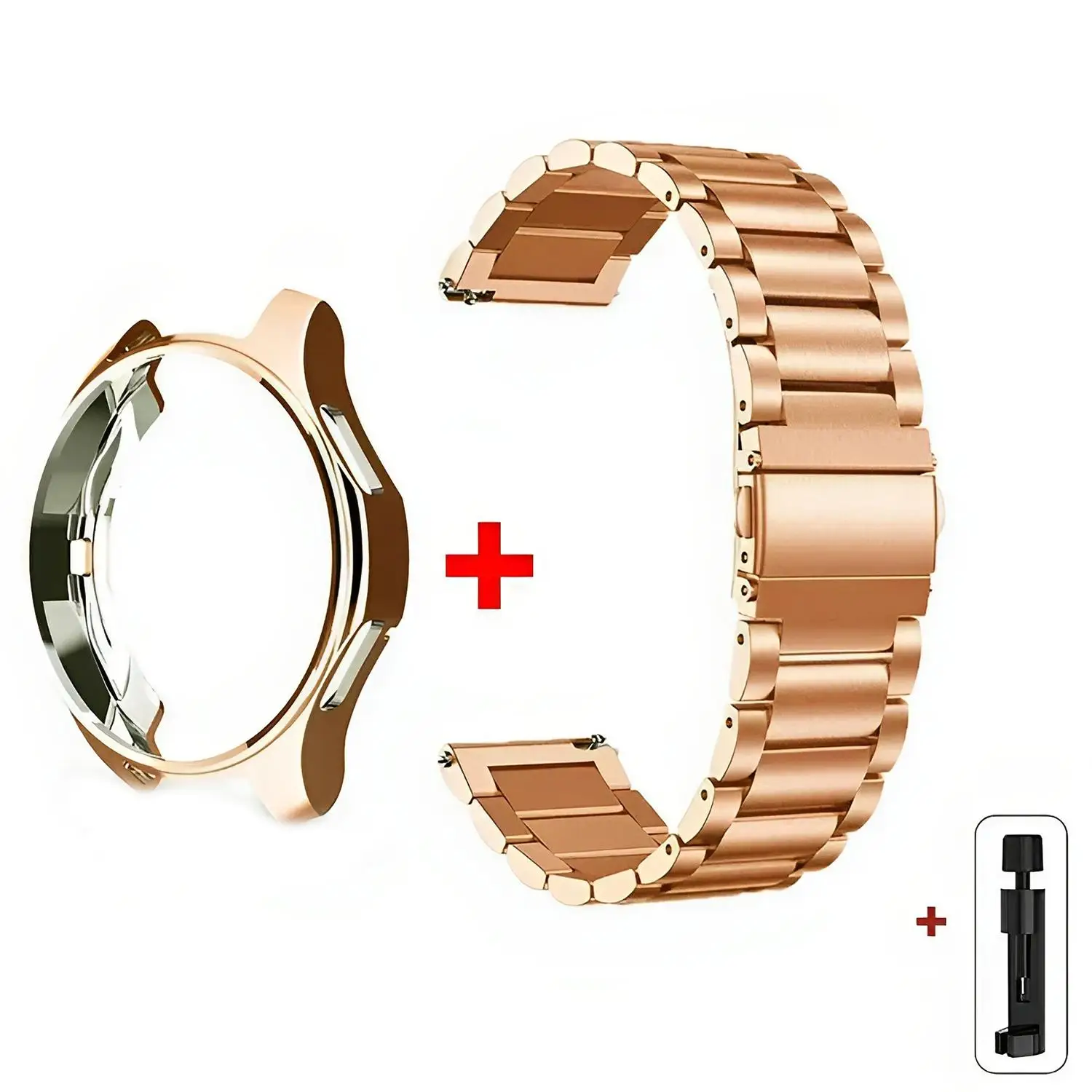 For Samsung Galaxy Watch4 Classic 46mm Tri-Beads Stainless Steel Watch Band (Rose Gold)