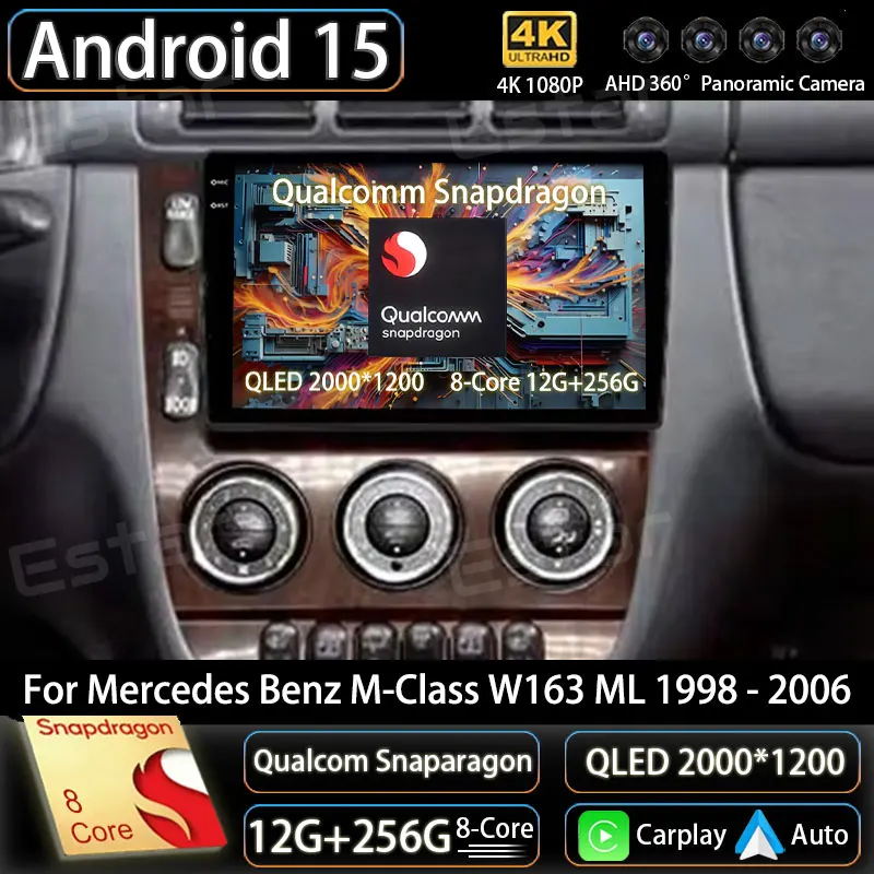 Автомобильный радиоприемник Android 15 для Mercedes Benz M-Class W163 ML 1997-2005, навигационный мультимедийный плеер, стерео Wi-Fi + 4G видео Carplay BT