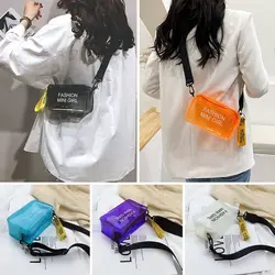 Letter Candy Color Laser Small Tote Bag Crossbody Bag PVC Jelly Shoulder Messenger Bag