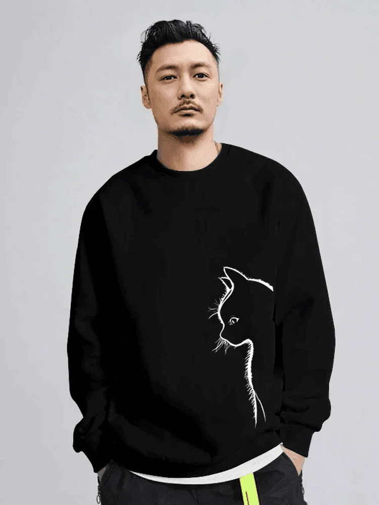 

Heavyweight Printed Long Sve Hoodie ex Fce Lined Thiened Winter Warm Top Casual Sle round Ne Sweatirt