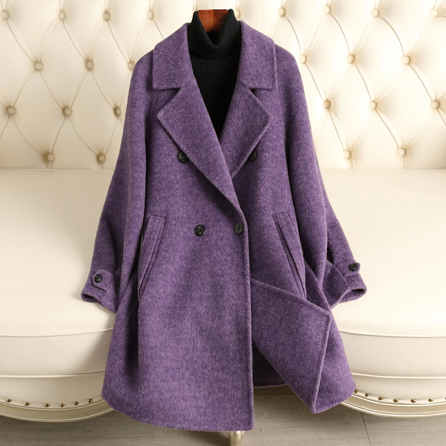 

2025 autumn and winter new double-sided cashmere coat woolen coat women's medium and long wool coat