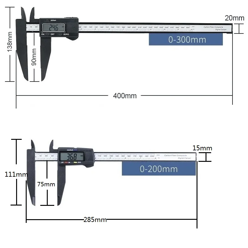 Large Measure Range Digital Caliper Long Measuring Jaw Electronic Vernier Caliper 0-300mm Outer Inner Diameter Step Measurement