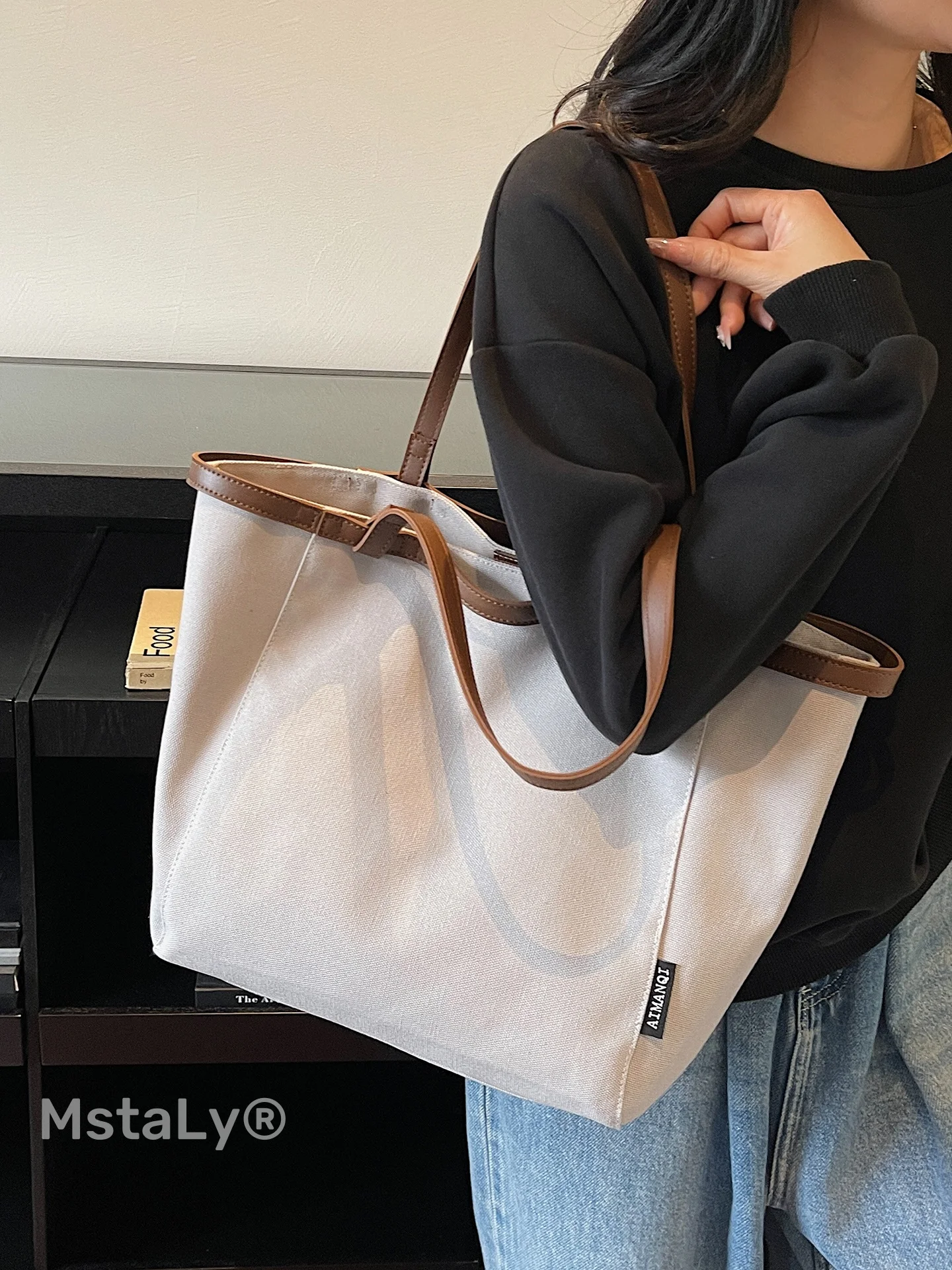 

High Quali Thiened Canvas Tote Bag Women's Japanese Sle Large Capaci Commuter Handbag Lazy Versatile Single oulder Bag