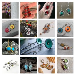 2023 Hot Selling Women's Earrings Asymmetric Orange Red Stone Earrings Women's Vintage Jewelry Metal Handmade Pendant Earrings