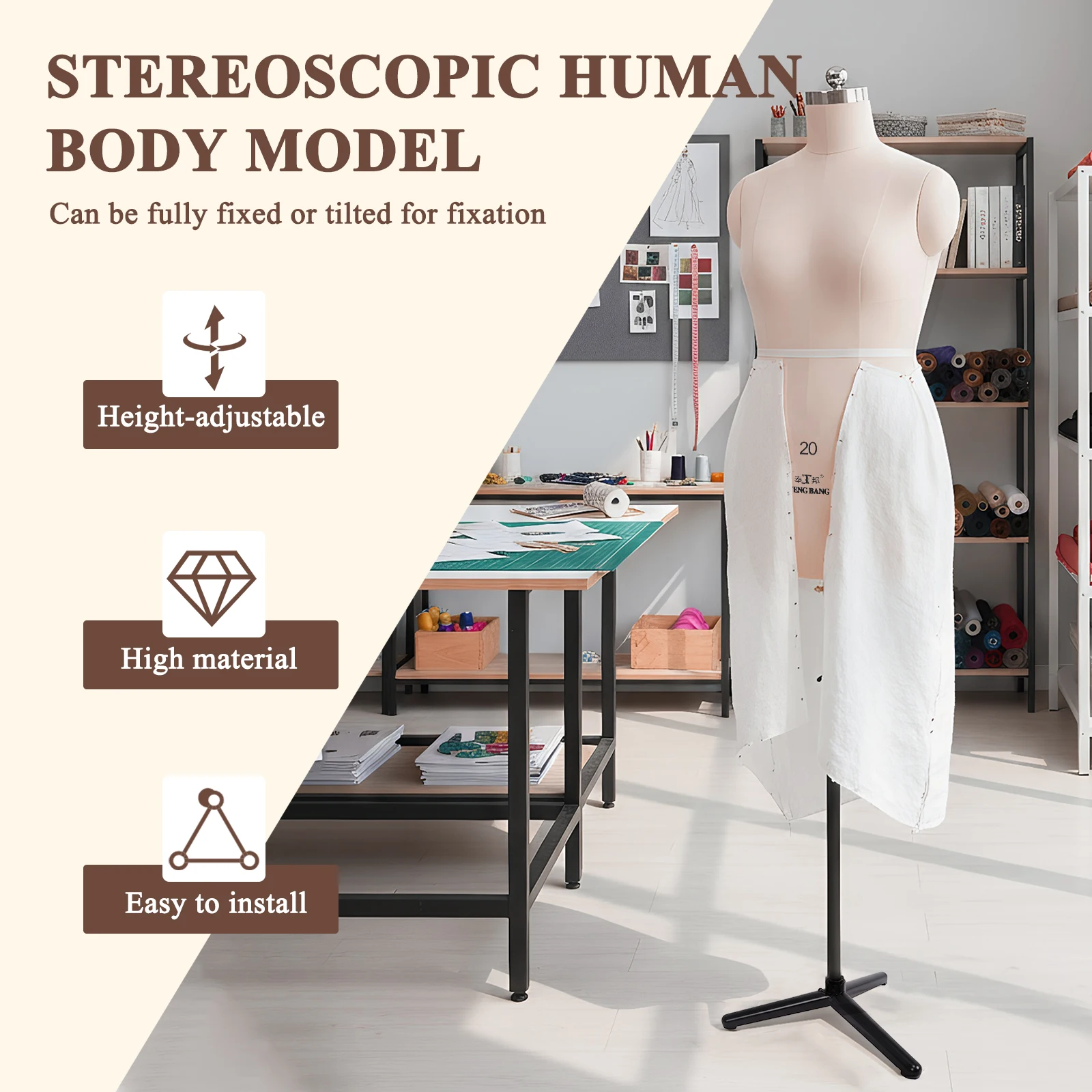 

Female Half Body Sewing Mannequin Body Height Adjustable Mannequin Display Stand with Metal Stand for Market Shop Window Display