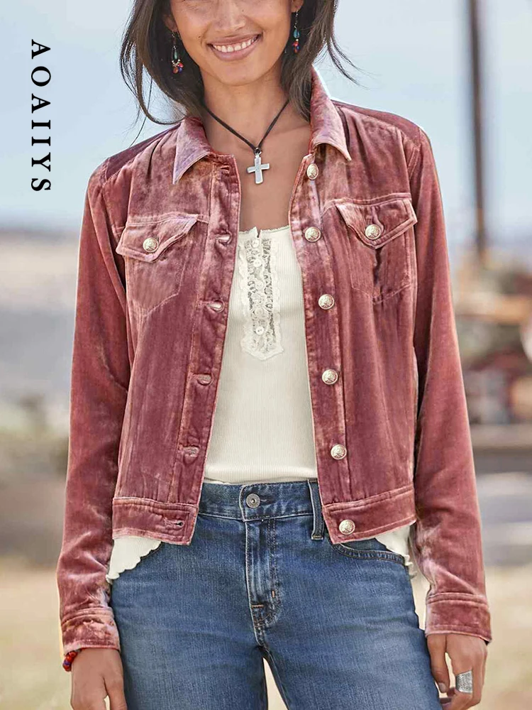 

НОВОЕ пальто Aoaiiys, женские куртки, бархатный отложной воротник, однобортная верхняя одежда, весенне-осенняя новинка, шикарные тонкие короткие C с длинными рукавами