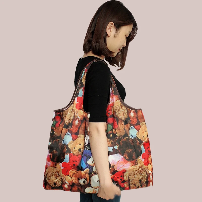 Eco-Friendly Foldable Large Shopping Bag Washable Reusable Easy to Carry Capacity Handbags Grocery Bag Tear-Proof Nylon Bag