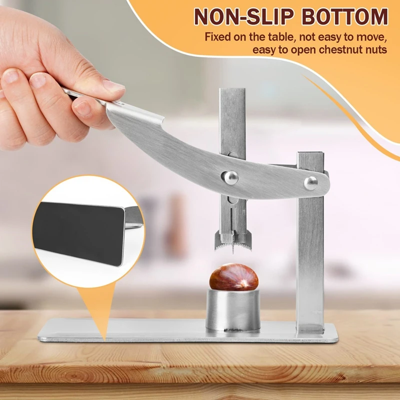 Chestnut Cutter Tool, 304 Stainless Steel Chestnut Opener with Non-Slip Handle, Metal Nut Cracking Tool for Kitchen Use-A75P