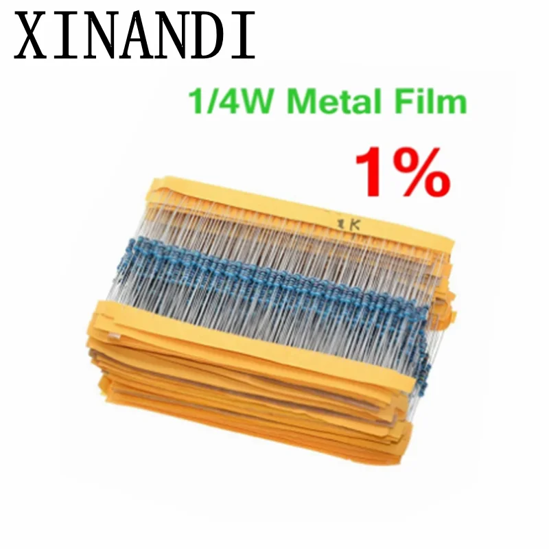 Resistenza do filme do metallo, resistenza do ohm de 1R 22M 1% 100R 220R 1K 1,5K 2,2K 4,7K 10K 22K 47K 100K 220 1K5 2K2 4K7, 100