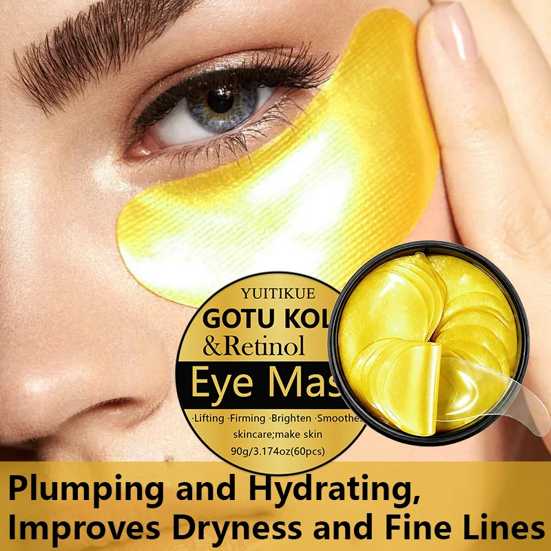 YUITIKUE Gotu Kola & Retinol Gold Eye Mask 60Pcs Lifting Firming Brightening Smoothing Anti-Age Under Eye Patches