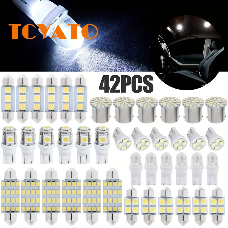TCYATO 42 Peças Lâmpadas LED para Interior de Carro T10 6000K SMD LED Substituição para Placa de Carro/Lâmpadas de Leitura Luzes Internas Brancas Xenon
