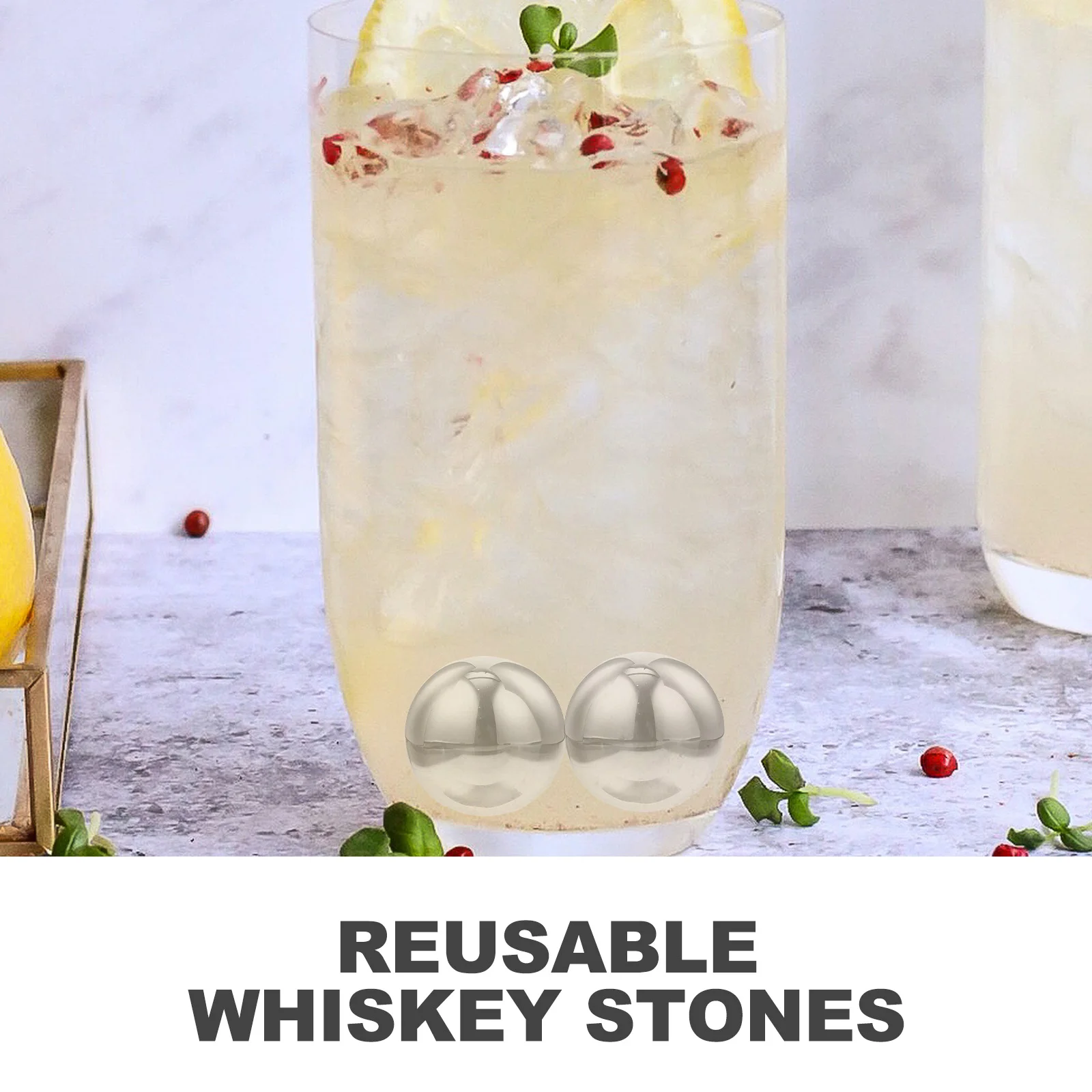 

2Pcs Stainless Steel Wine Stones Wear-Resistant Reusable Whiskey Stones Convenient Beverage Cooling Cubes for Home Bar Office