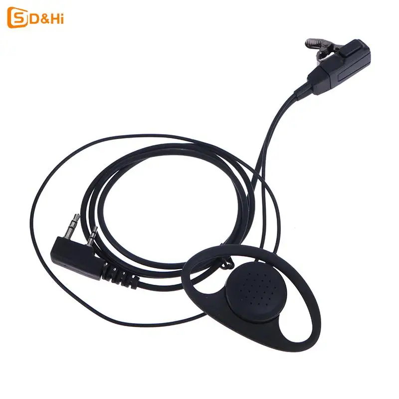 Single Wire Earpiece Headset Kit MIC PTT Mic D Shaped 2 Pin Radio Earphone Walkie Talkie for KENWOOD BAOFENG TYT Ear Hook