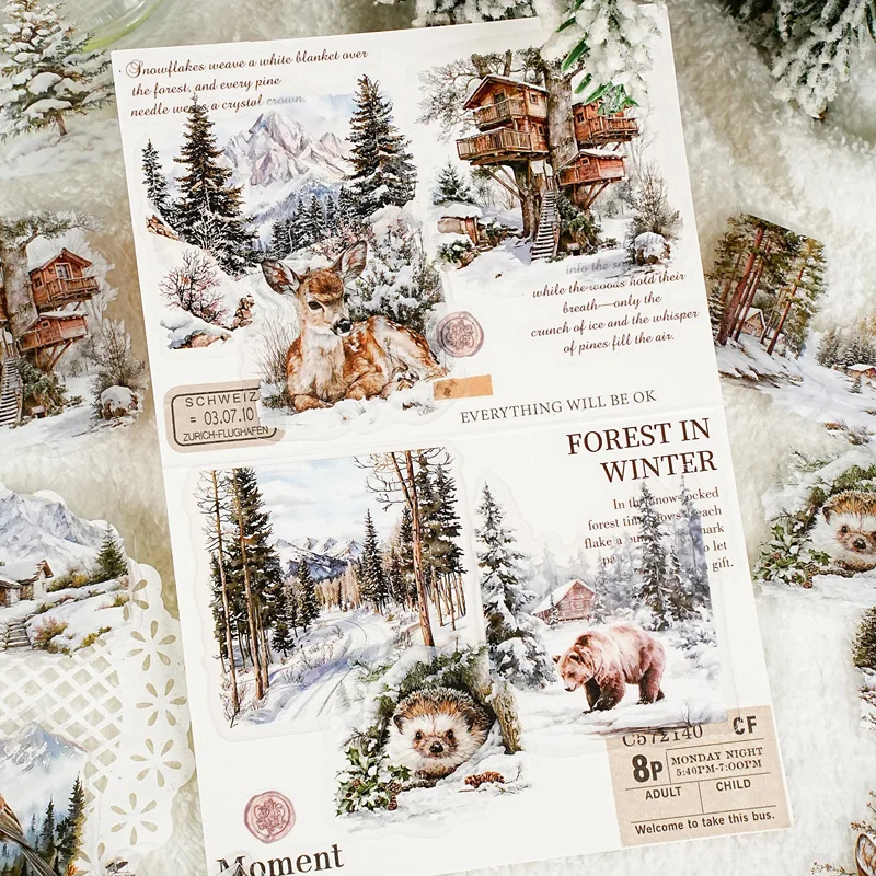 Mountain and River in Art Series Vintage Forest Tree Landscape PET Sticker Creative DIY Journal Material Collage Stationery