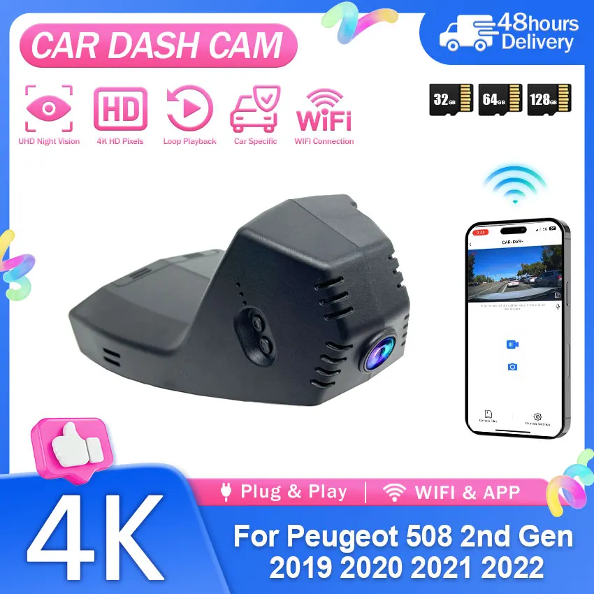 For Peugeot 508 2nd Gen 2019 2020 2021 2022 4K Plug And Play Night vision Dash Cam Wifi Car DVR App Control