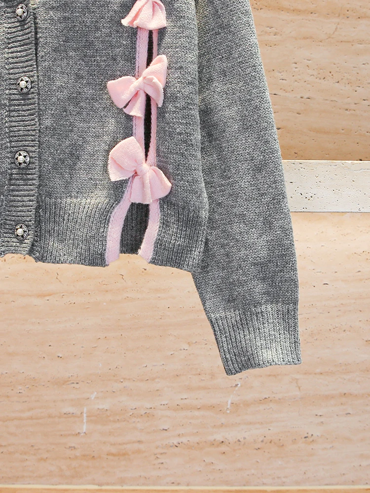

Miumem Luxury Women's Knitted V-ne Cardigan Coat with Knot Small Fraance Sle Autumn Winter Faion Outerwear
