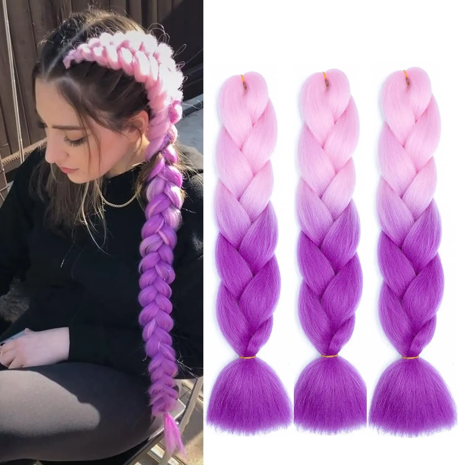 

Synthetic Jumbo Braiding Hair 1PCS Dark Purple Ombre braiding Hair Kanekalon Braiding High Temperature Fiber Crochet Twist Braid