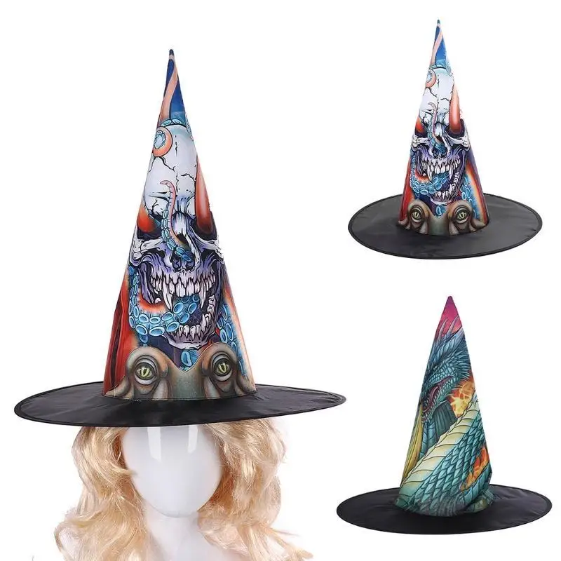 R1we polvo crânio cone bruxa chapéu presentes halloween moderno cosplay festa orname