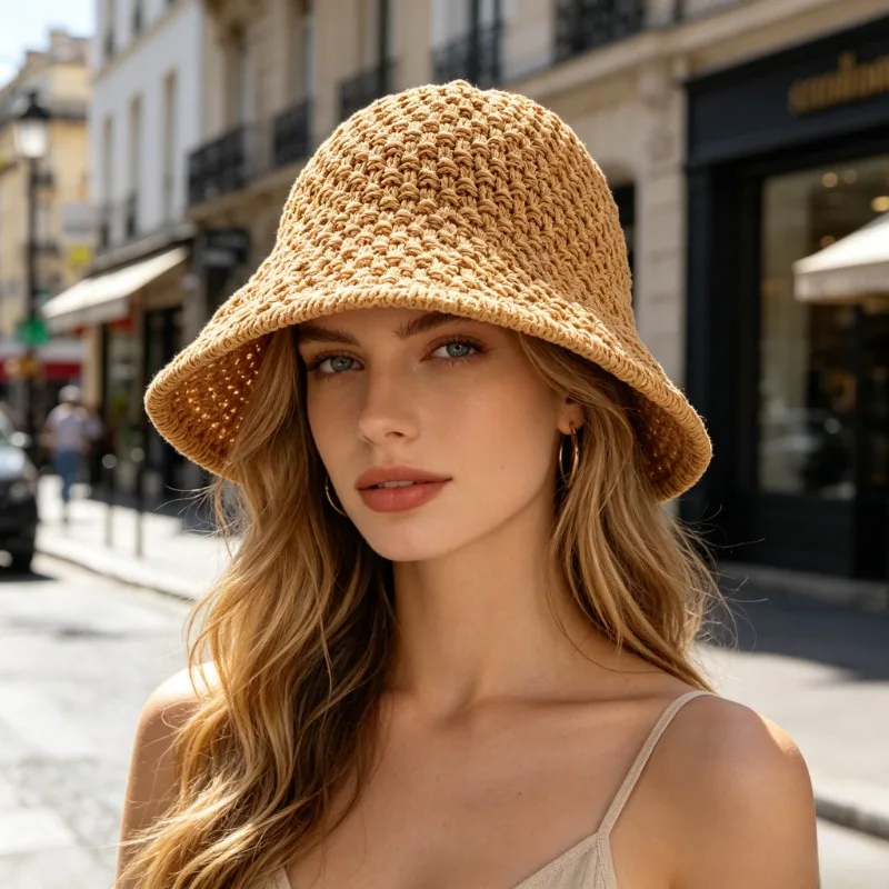 1pc Summer Floppy Big Beach Knitted Straw Hats for Women Foldable Wide Brim Packable Sun Hat Womens Travel Straw Fedora Hats