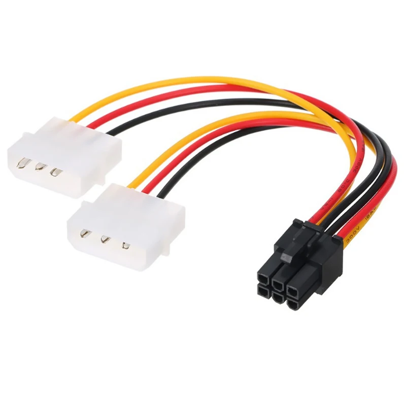 1pcs IDE Dual 4pin Molex Male to 6 Pin Male PCI-Express Molex Power Cable for Video Cards Power Adapter External Cable