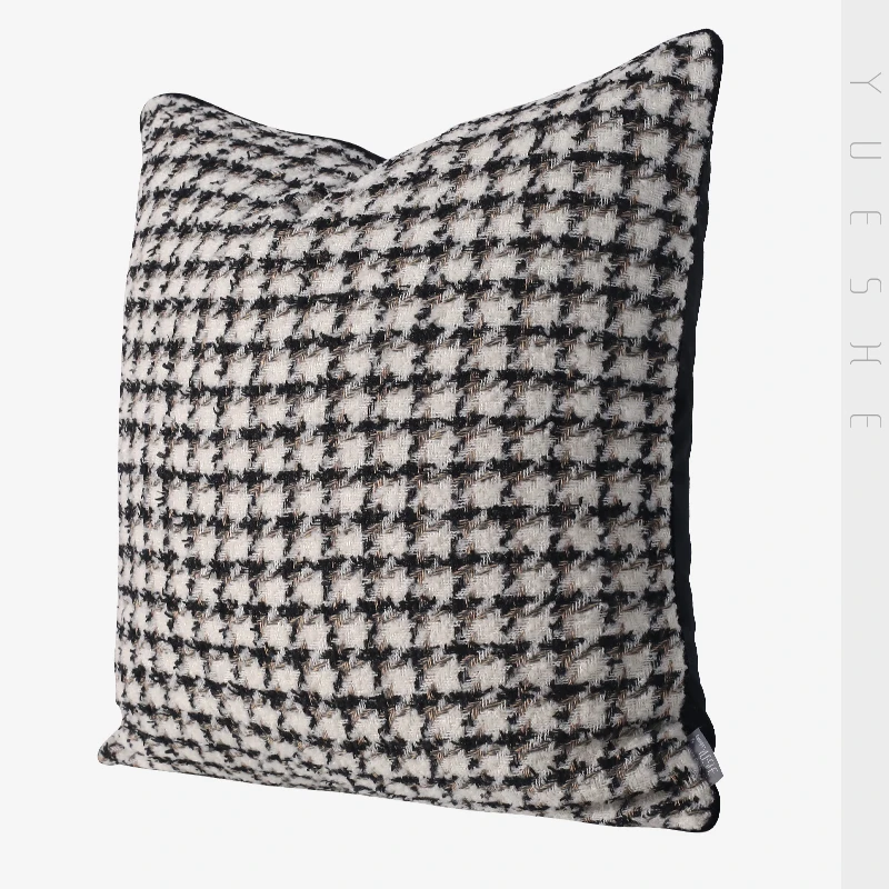 Modern light luxury black and white gray thousand bird check cushion pillow model room living room sofa square pillowcase