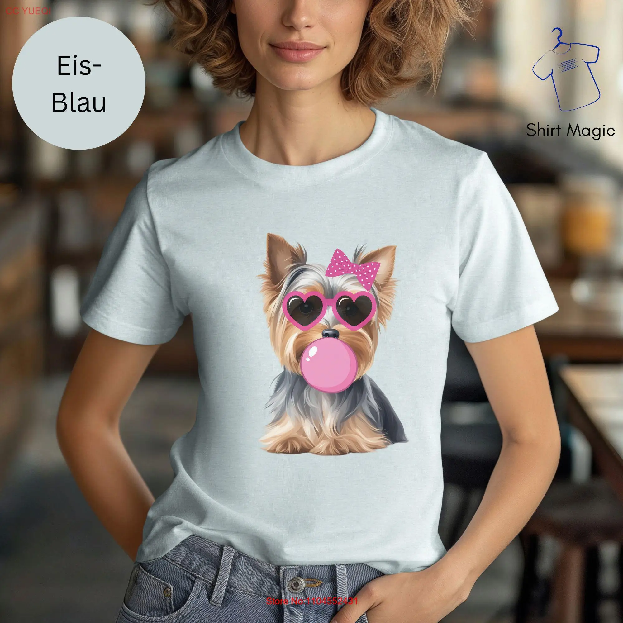 Cute Yorkie T Shirt Bubble Gum Heart Sunglasses Valentine's Day Wedding Love Yorkshire Terrier for Her Pink Bow